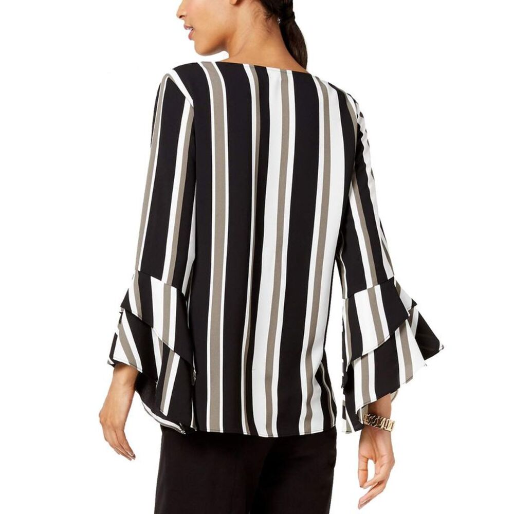 Alfani Striped Ruffled Sleeve Top - Picture 4 of 4
